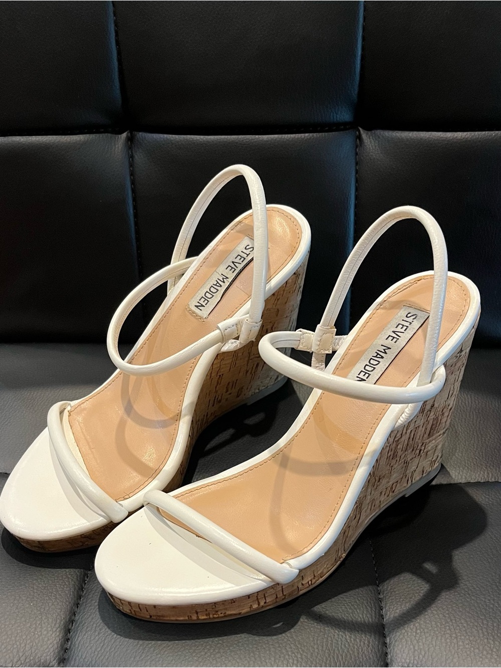 Steve Madden White Cork Wedge Sandals – Size 6